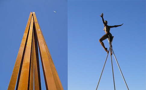 L'obélisque de Bernard Venet à Nice et la femme nue de Nicolas Lavarenne au Cros-de-Cagnes