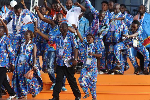 La délégation congolaise durant l'ouverture des Jeux de la Francophonie à Nice. Photo Cyril Dodergny pour Nice Matin